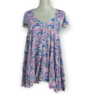 Matilda Jane Pink and Blue Floral Maze V-Neck Tunic Top Size XL